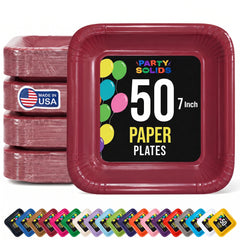 7 In. Burgundy Square Paper Plates - 50 Ct.