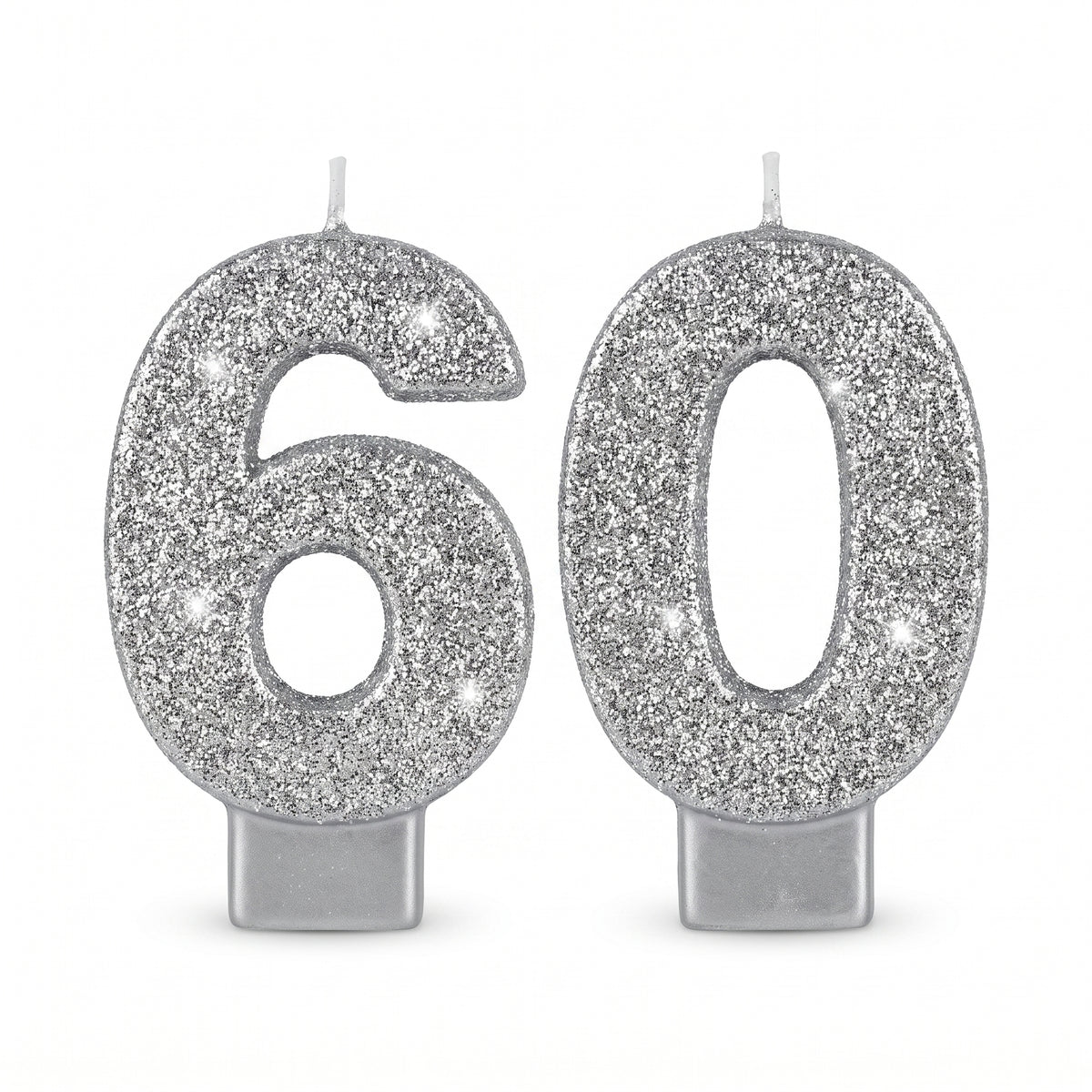 Glitter Silver "60" Birthday Candles Set