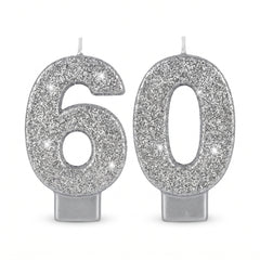 Glitter Silver "60" Birthday Candles Set