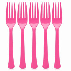 Bright Pink Plastic Forks - 50 Count