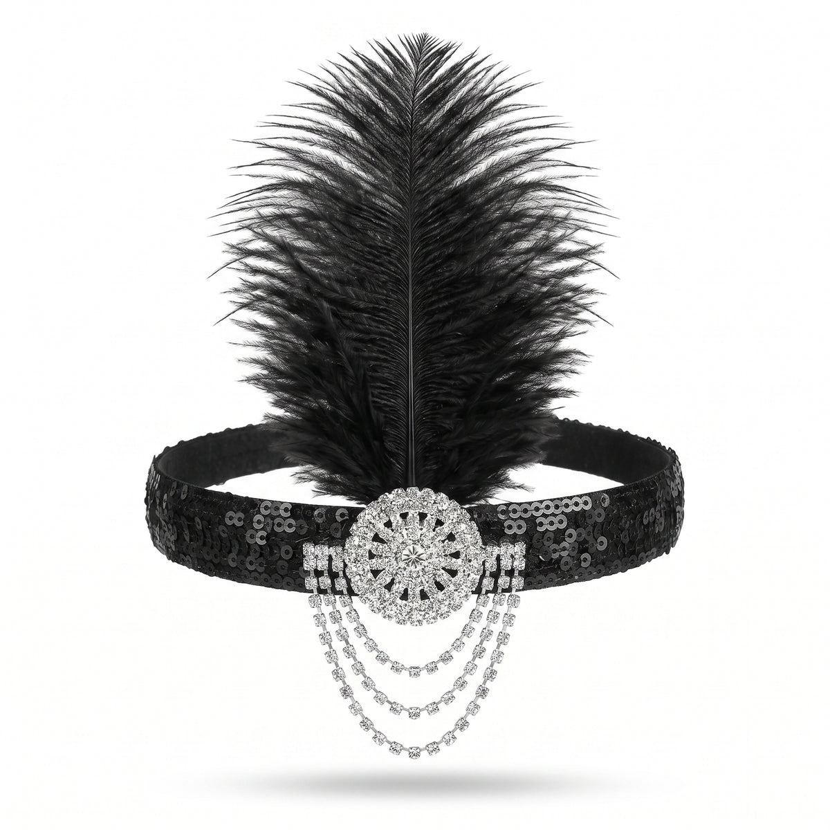1920s Charleston Black Feather & Sequin Headband