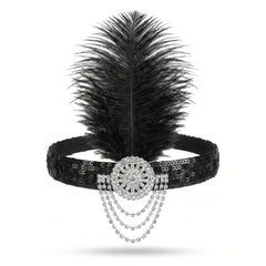 1920s Charleston Black Feather & Sequin Headband