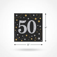 Sparkling Celebration 50th Birthday Beverage Napkins - 5 In. X 5 In.
