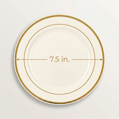 Elegant Gold Trimmed Cream Plastic Dessert Plates - 7.5", 20 Pack