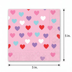 Lovely Hearts Valentine's Day Beverage Napkins - 5 In. X 5 In.