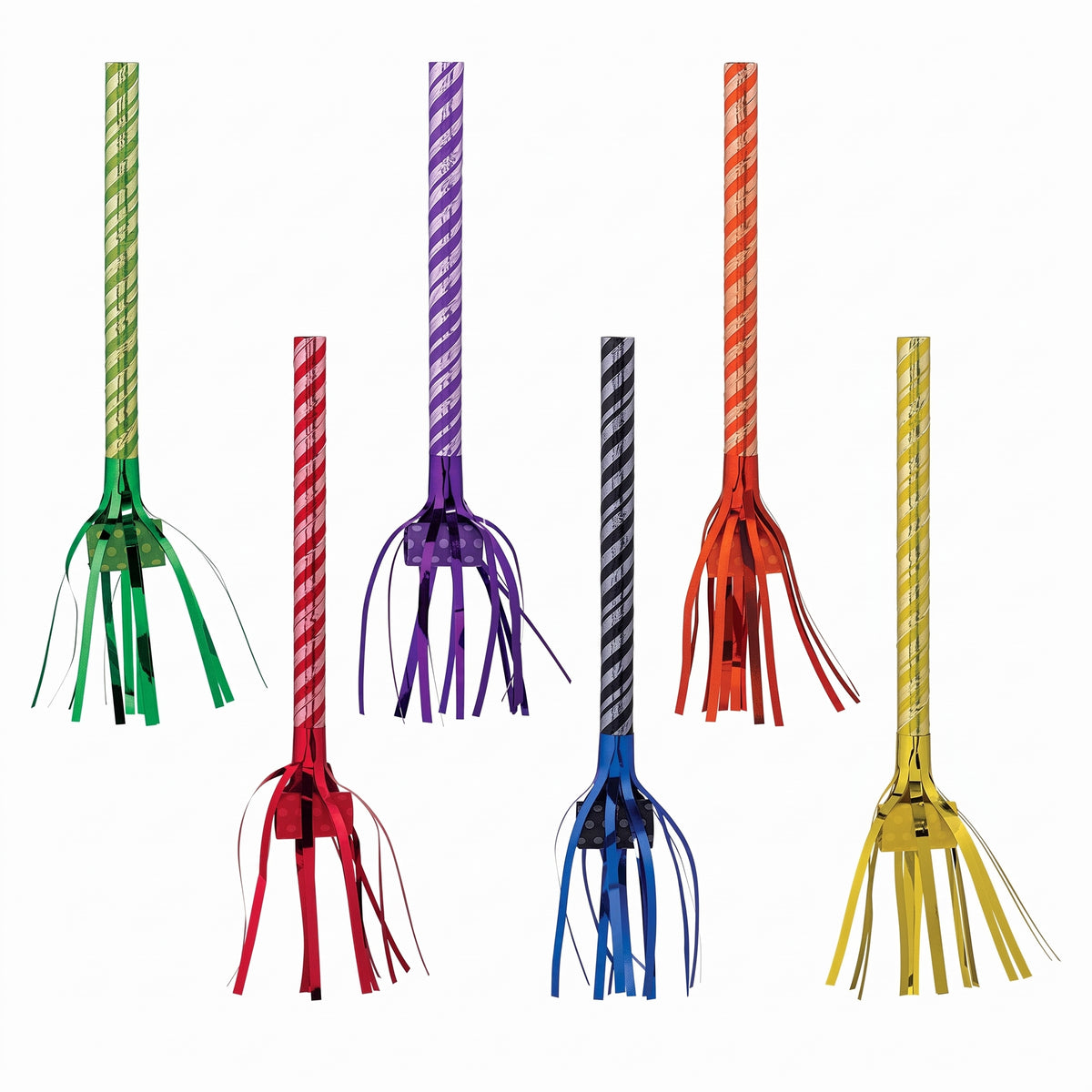Rainbow Fringe Blowout Noisemakers - 8 Pack