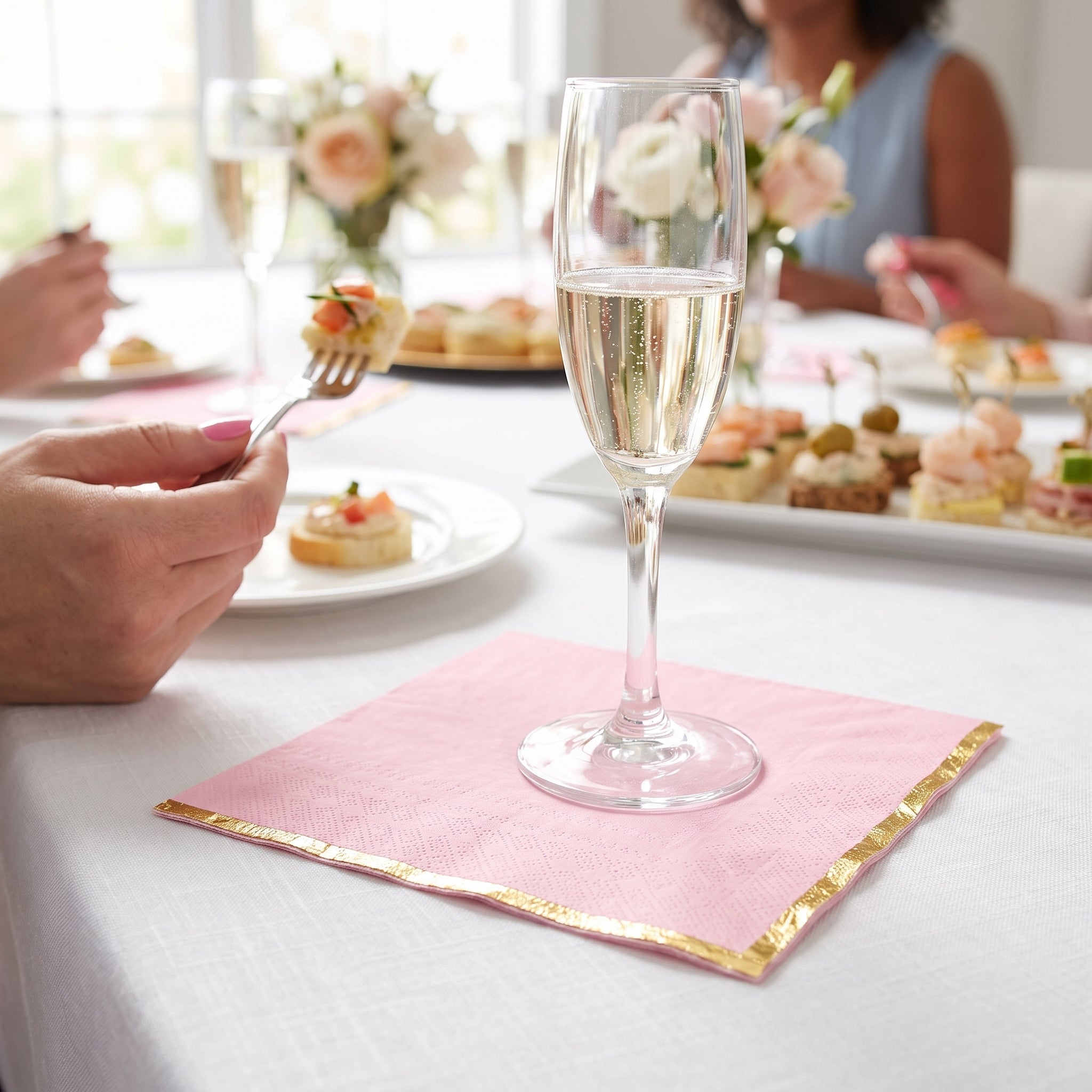 Elegant Pink and Gold Hot Stamped Luncheon Napkins - 6.5 In. x 6.5 In.