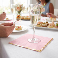 Elegant Pink and Gold Hot Stamped Luncheon Napkins - 6.5 In. x 6.5 In.