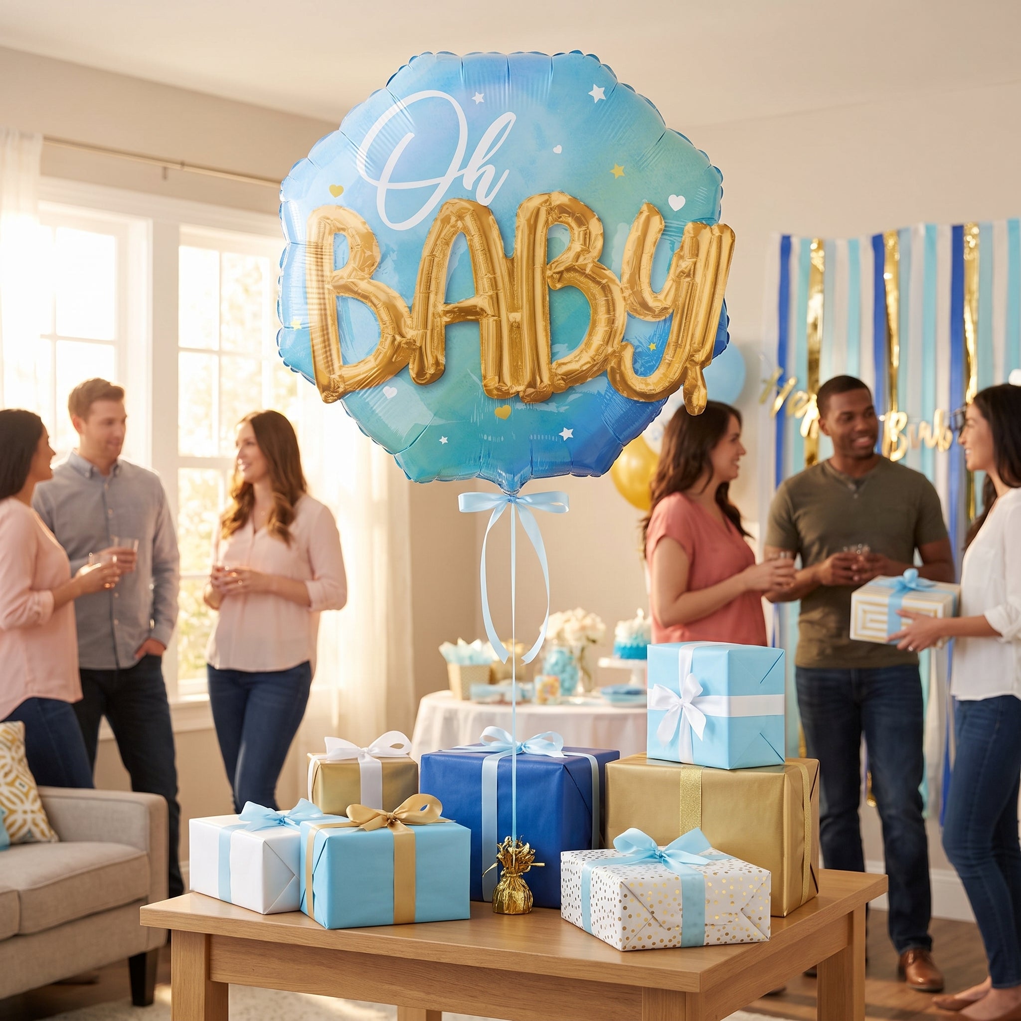Oh Baby! Multi Blue Foil Balloon - Baby Boy Shower Decor