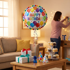 Deluxe Pom Pom Happy Birthday Foil Balloon