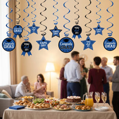 Blue "Congrats Grad" Swirl Hanging Decorations - 12 Pack