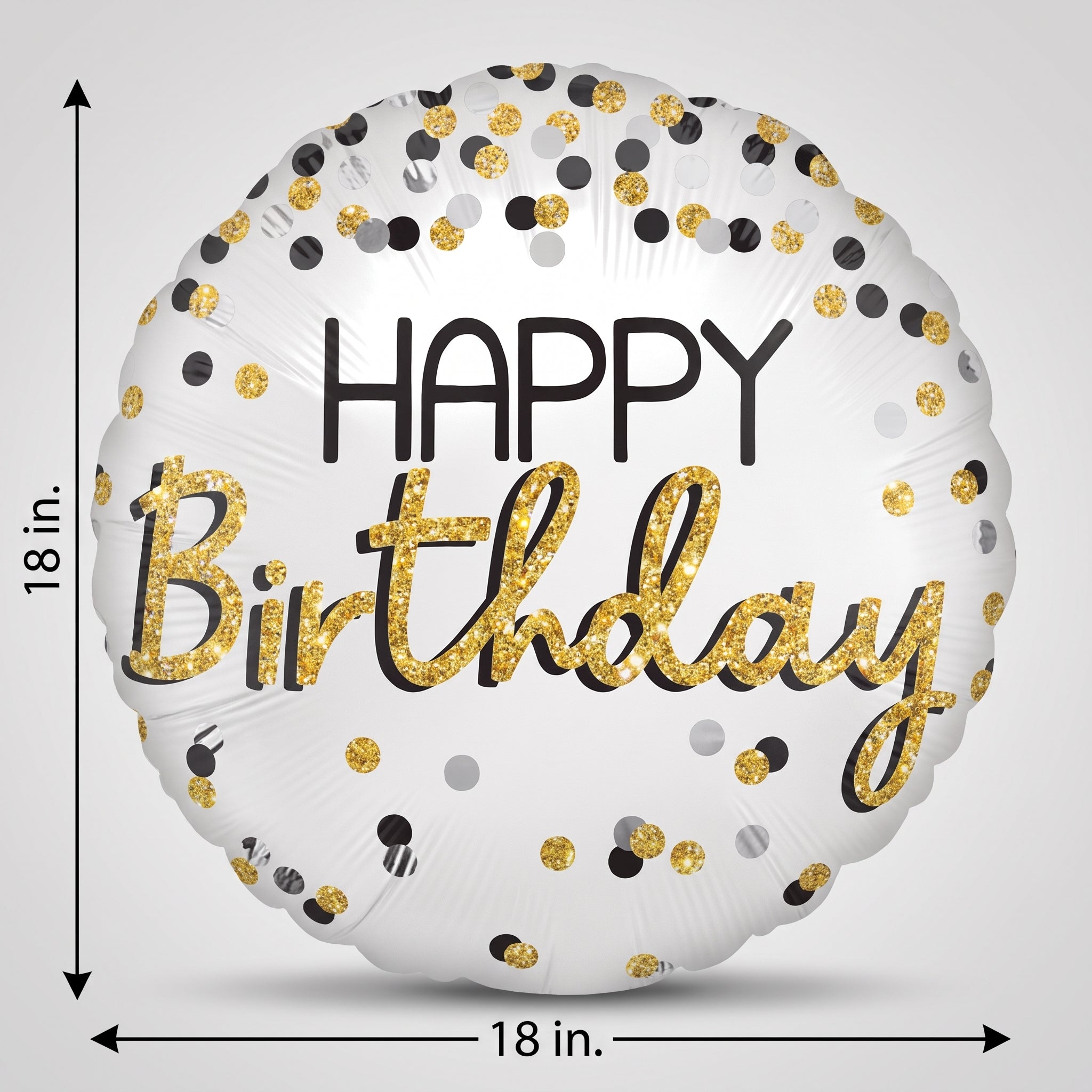 Elegant Black, Silver, and Gold Birthday Foil Balloon - 18 Inch