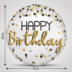 Elegant Black, Silver, and Gold Birthday Foil Balloon - 18 Inch