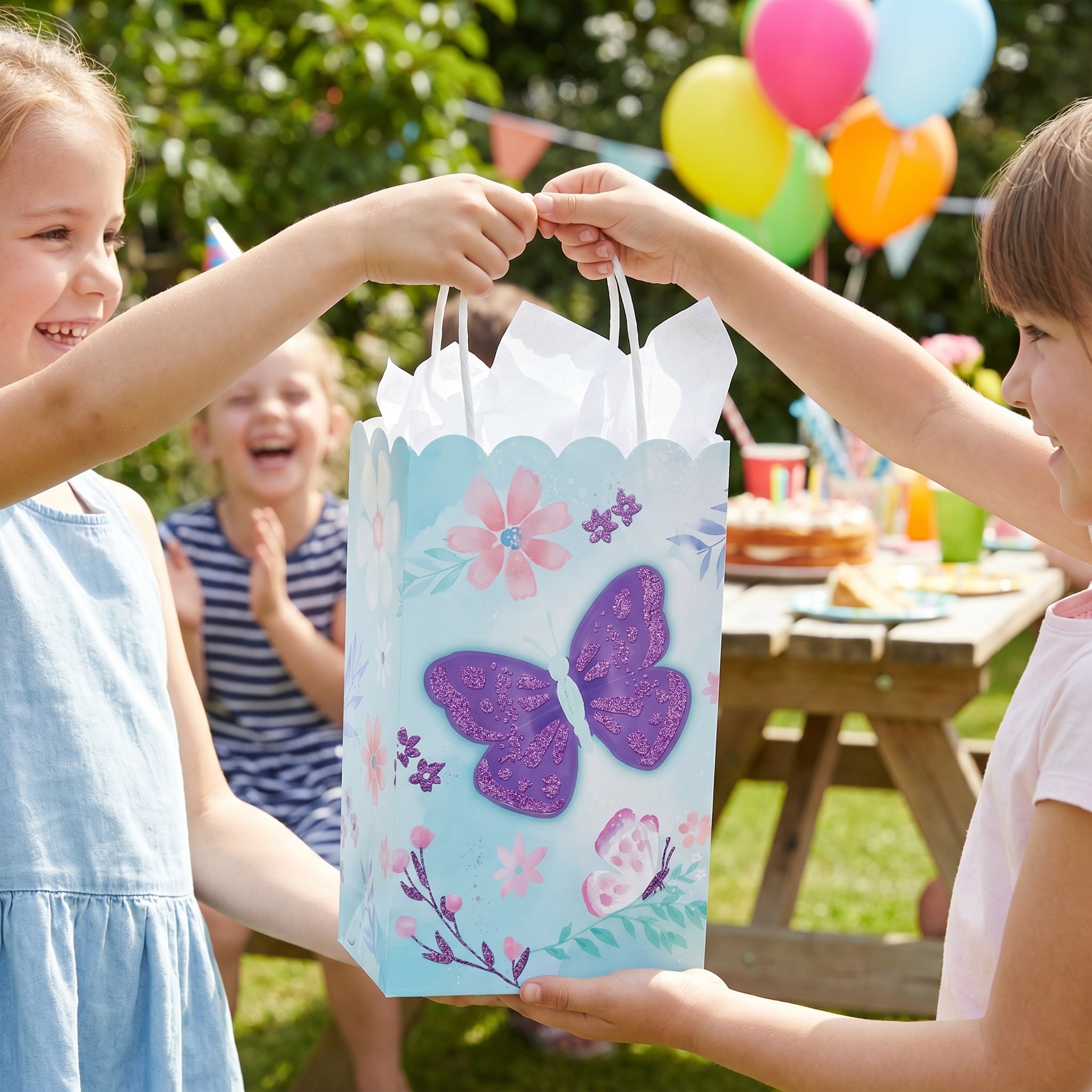 Butterfly Flutter Glitter Kraft Gift Bags, 8-Pack