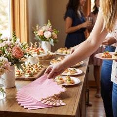 Pink Scalloped Edge Luncheon Napkins with Gold Foil - 6.5 in. x 6.5 in.