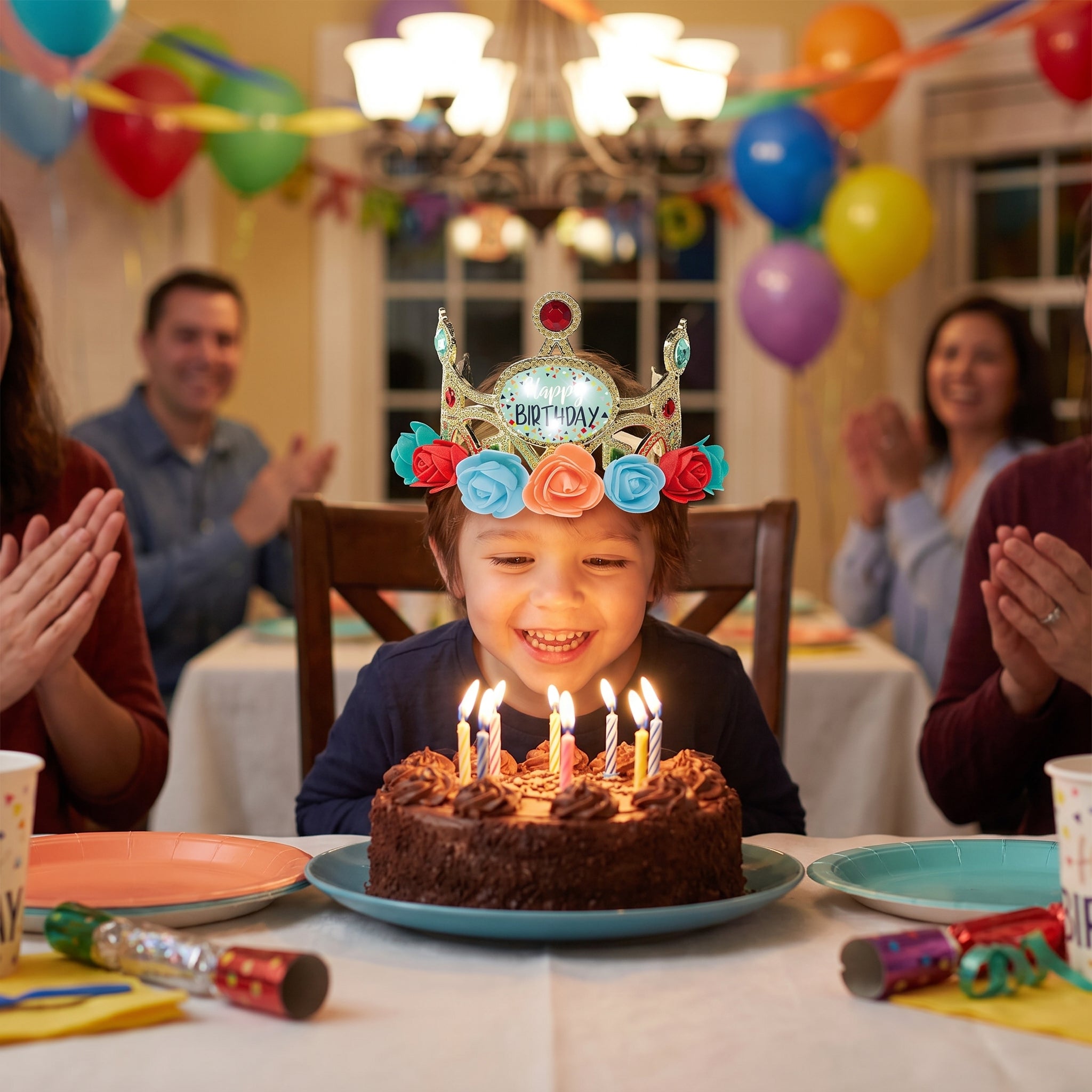 Light-Up Floral "Happy Birthday" Tiara for Kids
