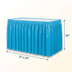 Caribbean Blue Plastic Table Skirt - 54 in x 126 ft