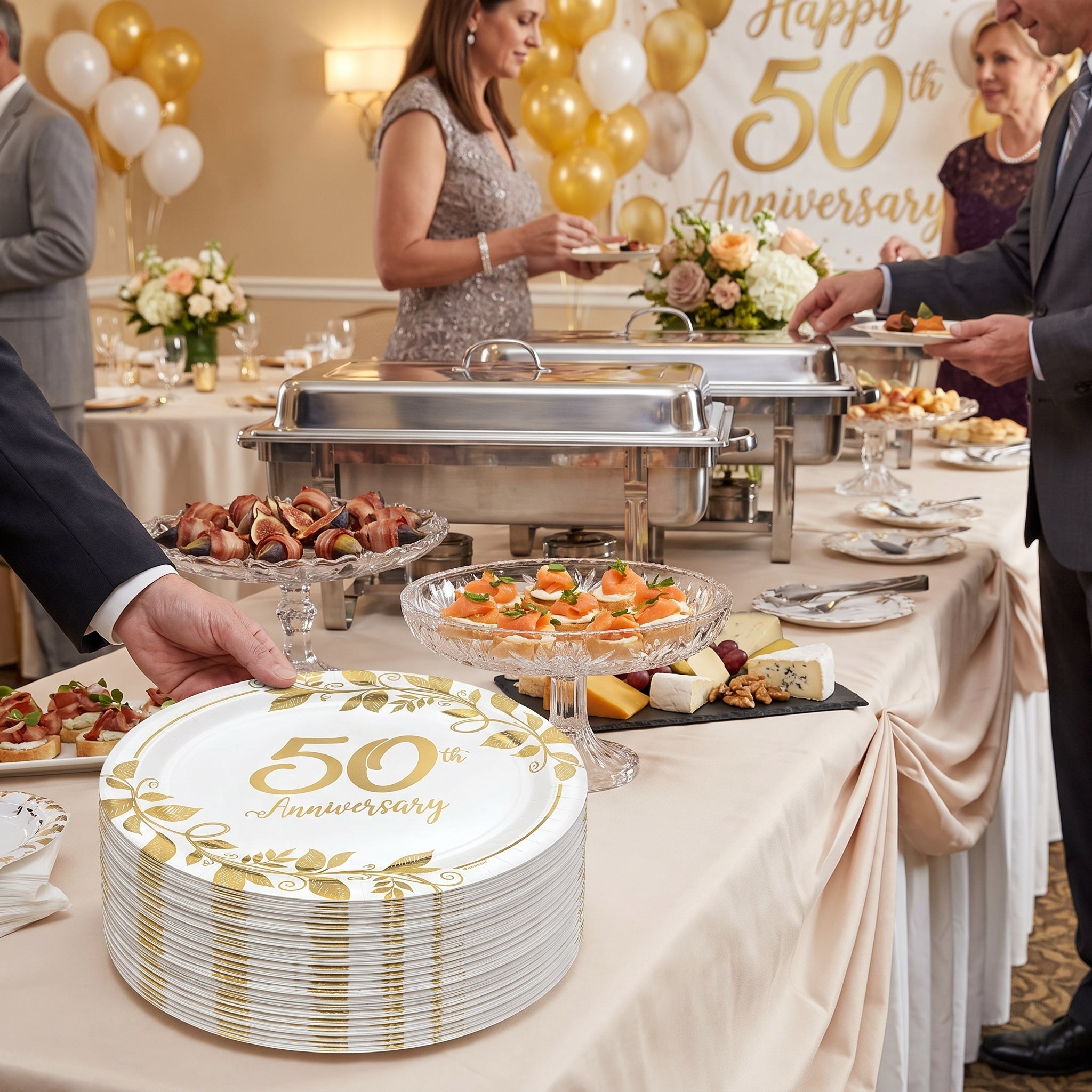 Elegant 50th Anniversary Metallic Paper Plates - 10.5", 8-Pack