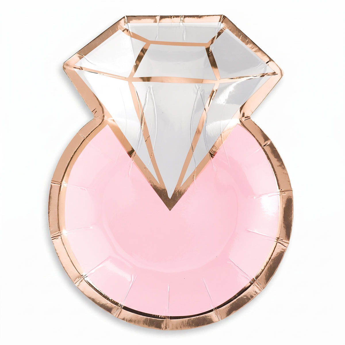 Diamond Ring Shaped Metallic Dessert Plates, Rose Gold, 7-Inch, 8-Pack