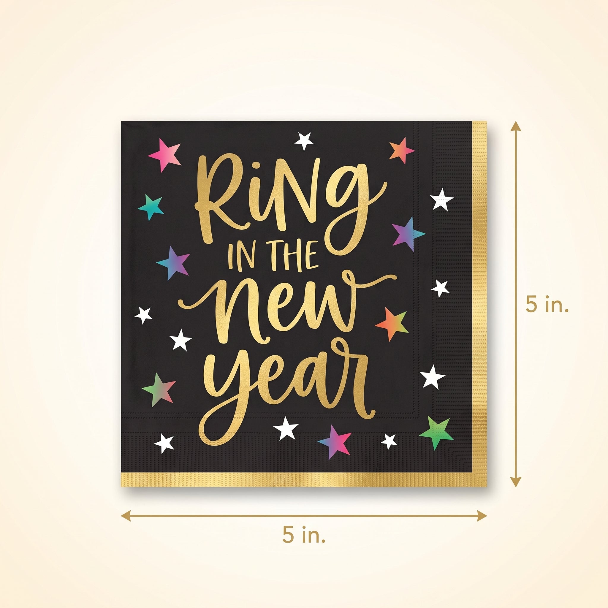 Starlight "Ring in the New Year" Beverage Napkins, Black/Gold, 40-Pack - 5 In. X 5 In.