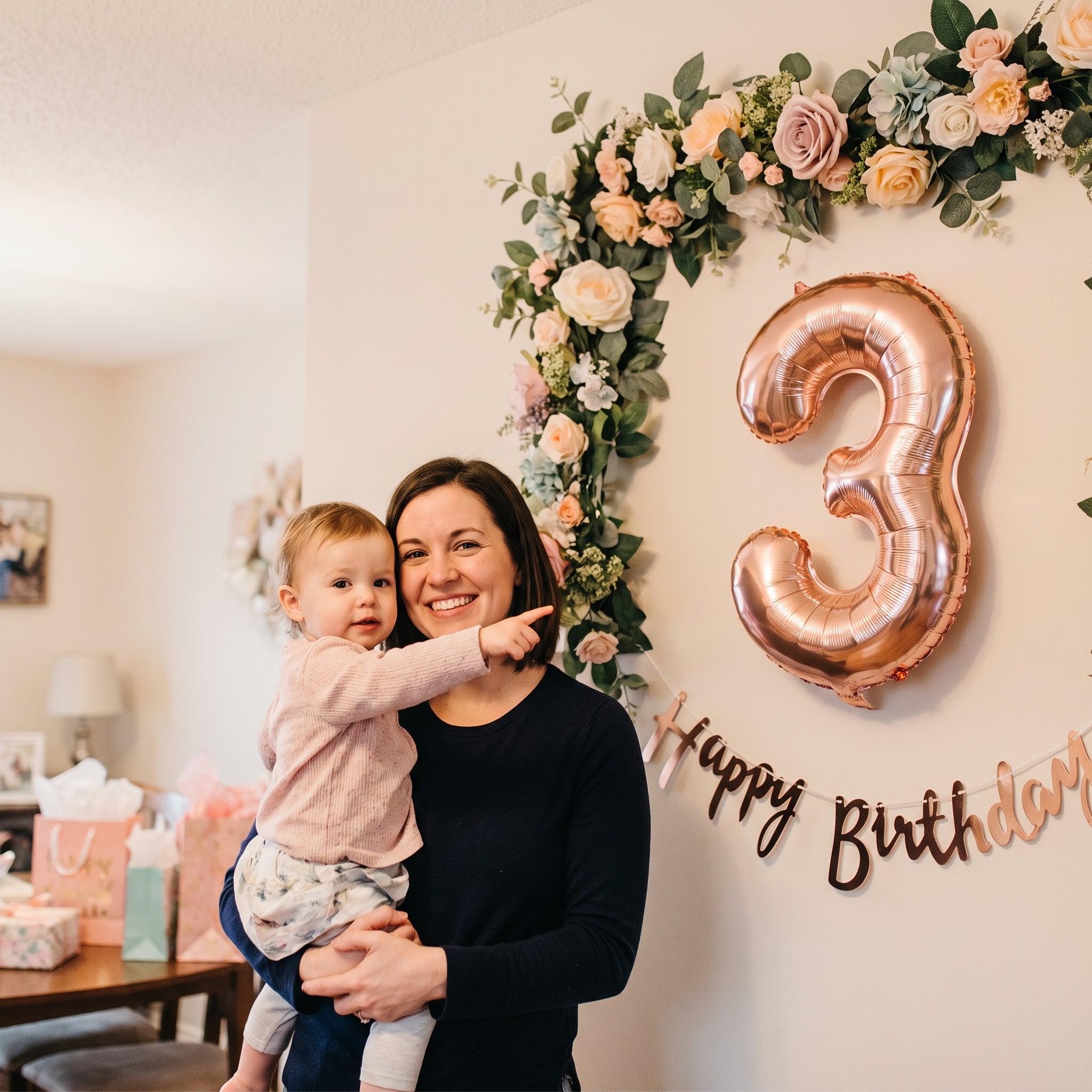 Rose Gold Script Number 3 Balloon - 8-Inch Air-Filled Foil