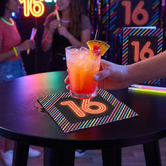Neon "16" Birthday Beverage Napkins - Pack of 16 - 5 In. X 5 In.