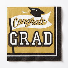 True to Your School "Congrats Grad!" Gold Luncheon Napkins, 6.5", 40-Pack, 2-Ply