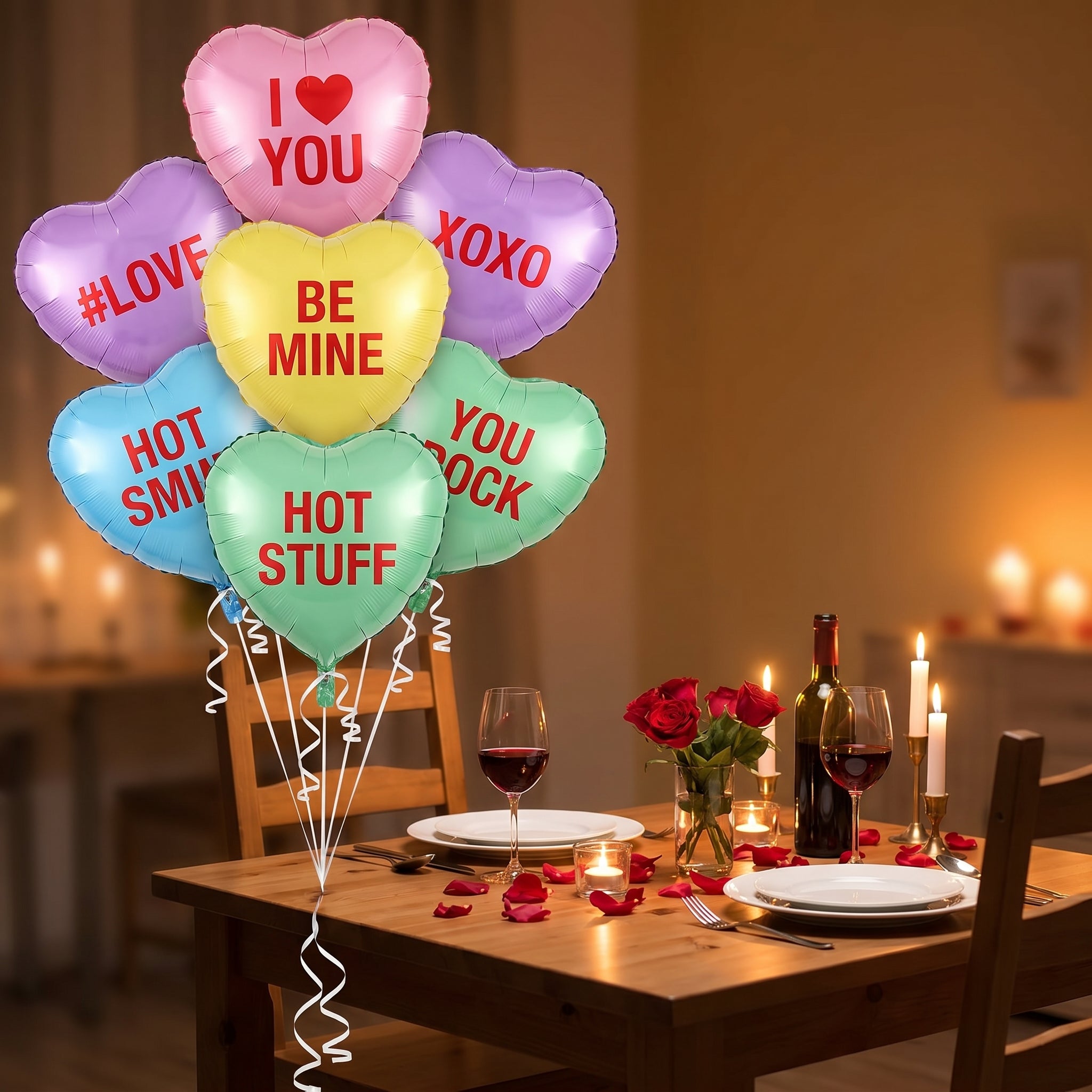 Valentine's Day Candy Heart Foil Balloons - 6 Pack