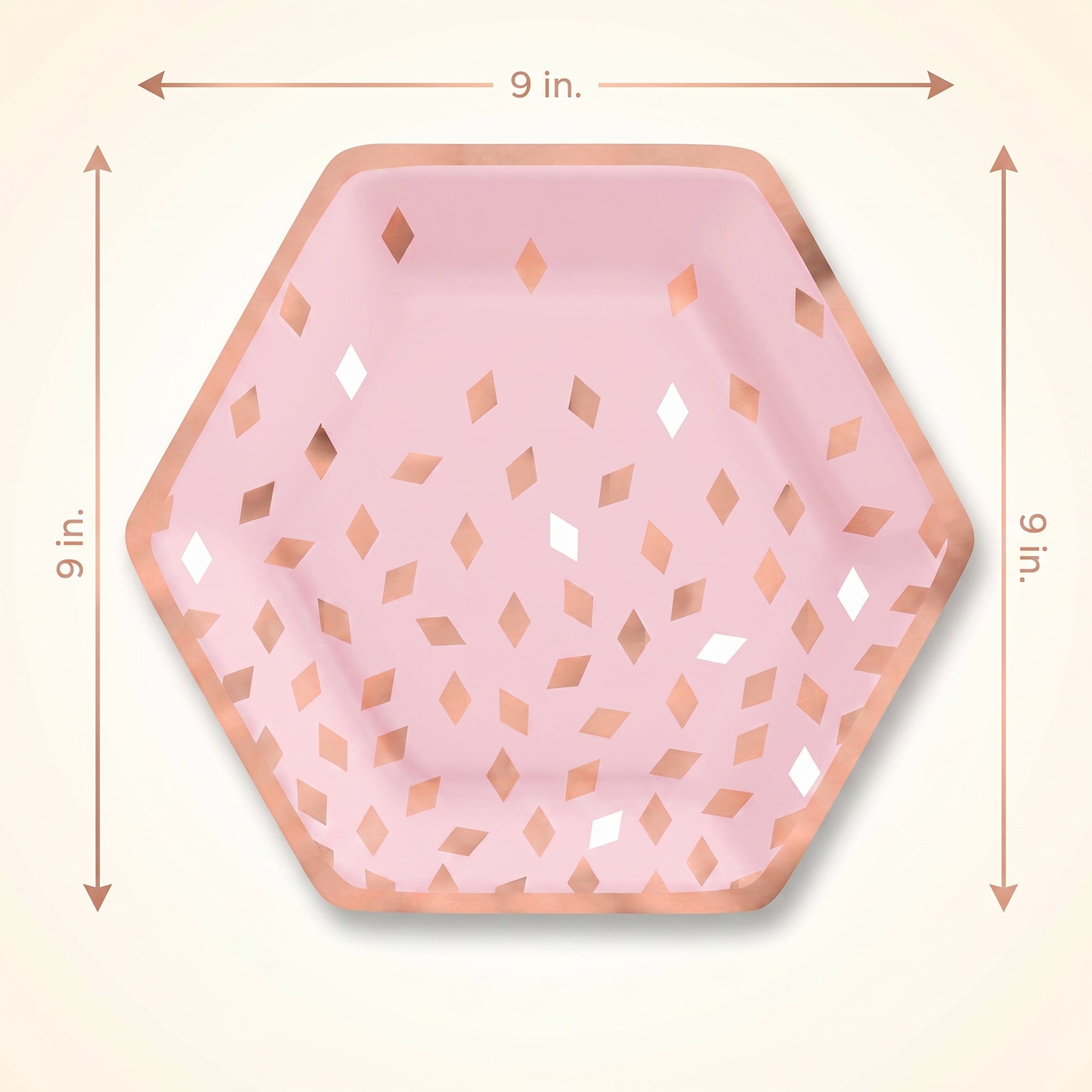 Blush Birthday Hexagon Metallic Plates - 9" Pink/Rose Gold, 8-Pack