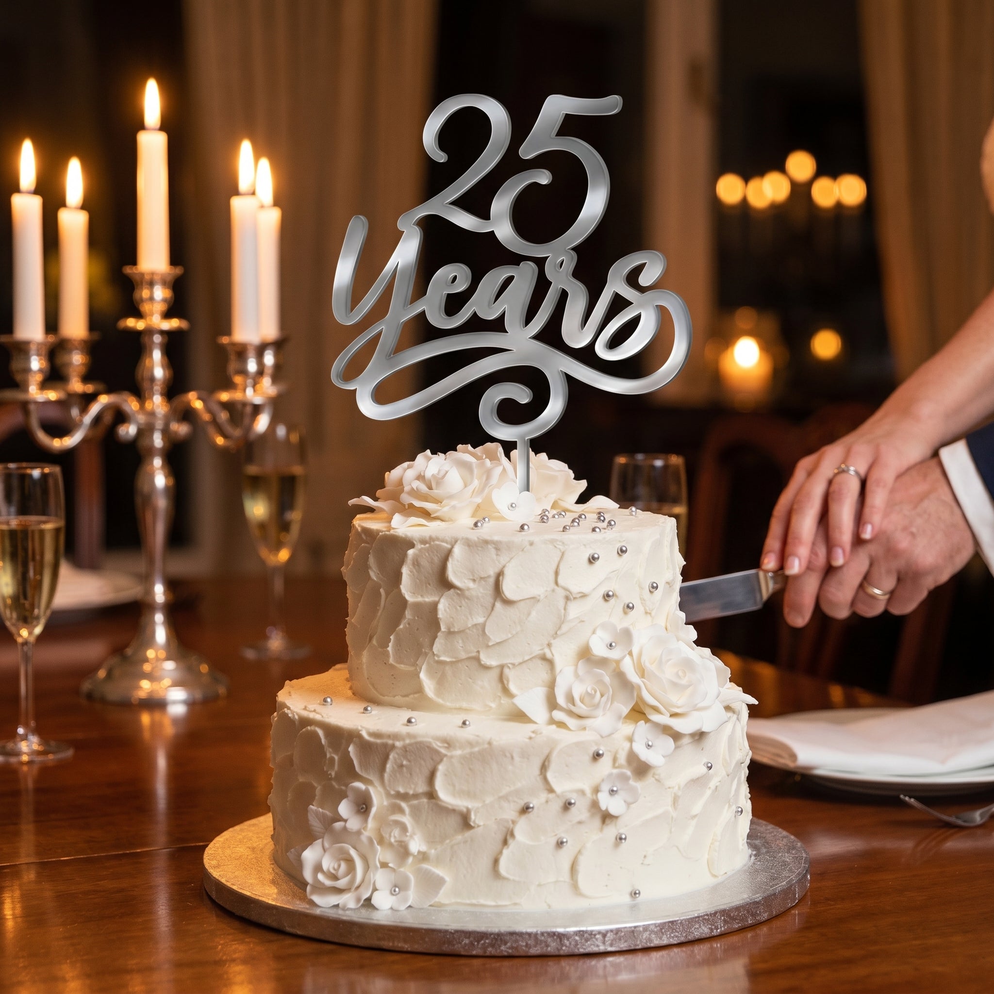 Silver Mirrored "25 Years" Anniversary Cake Topper