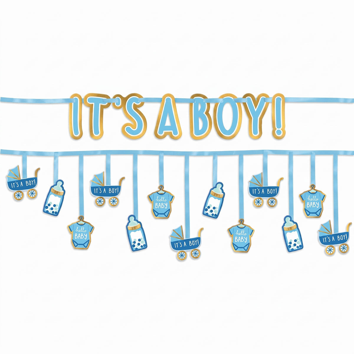 "It's a Boy" Baby Shower Banner Set with Strollers and Bottles