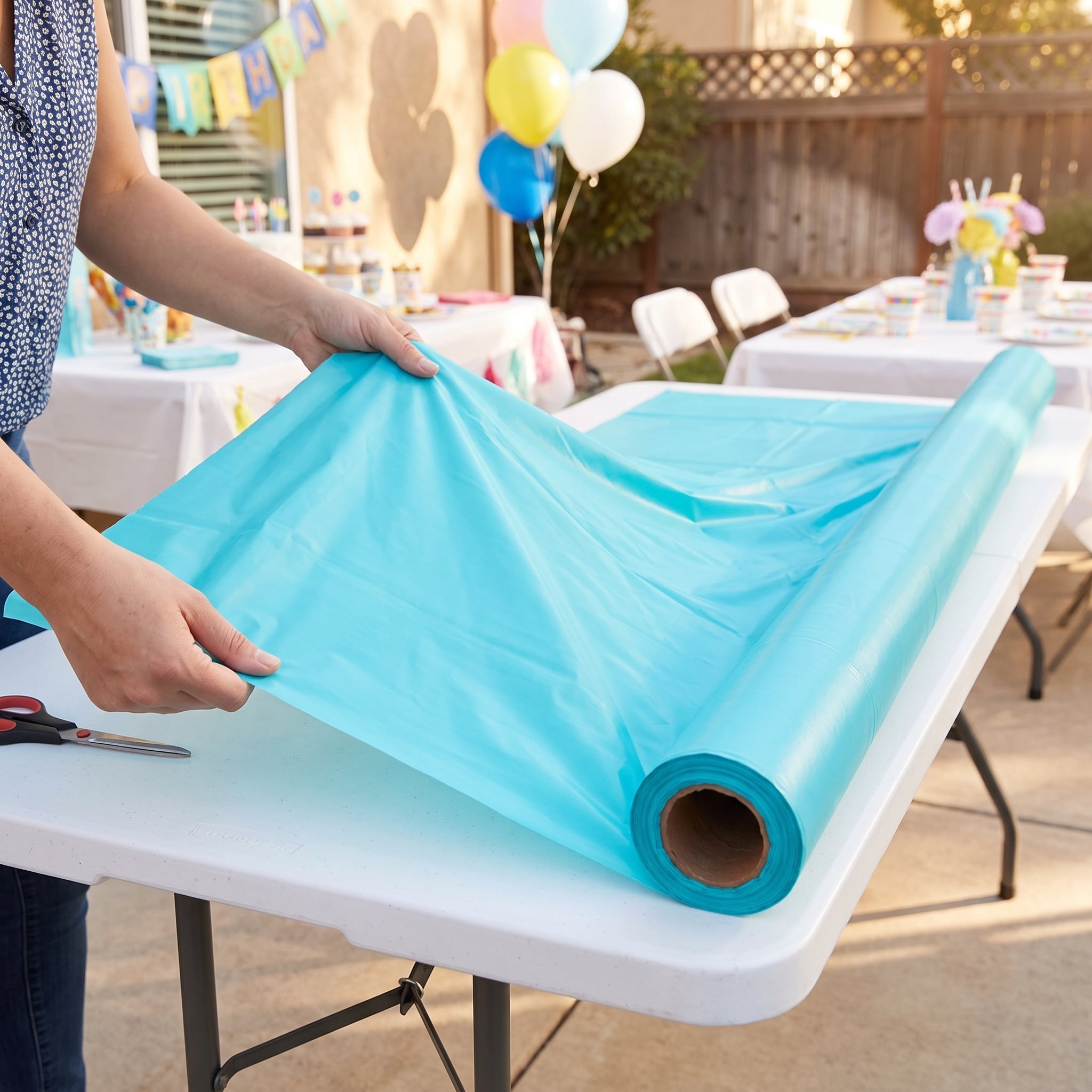 Robin's Egg Blue Plastic Table Cover Roll - 40" x 100'