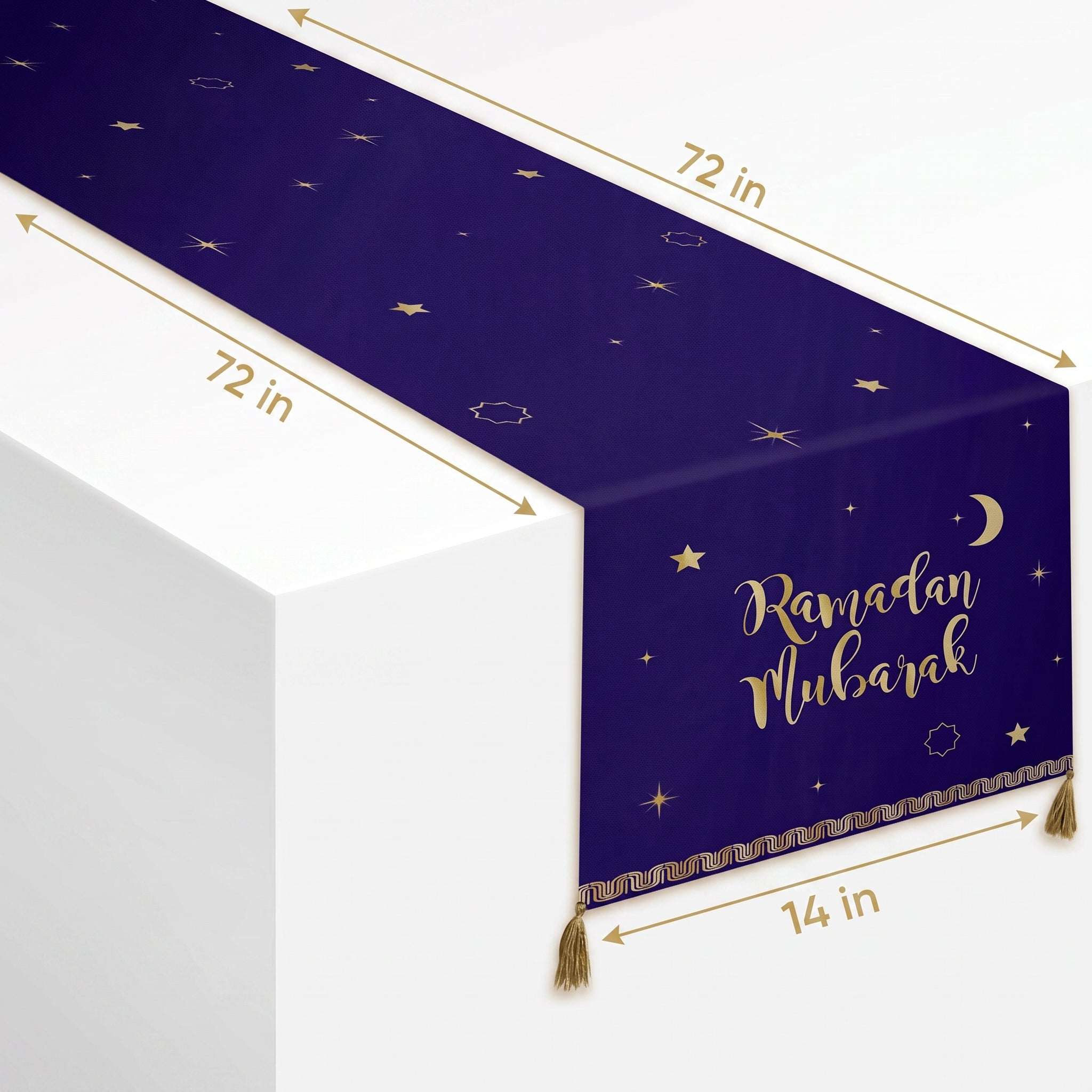 "Ramadan Mubarak" Navy & Gold Table Runner - 14x72-in Fabric Decoration