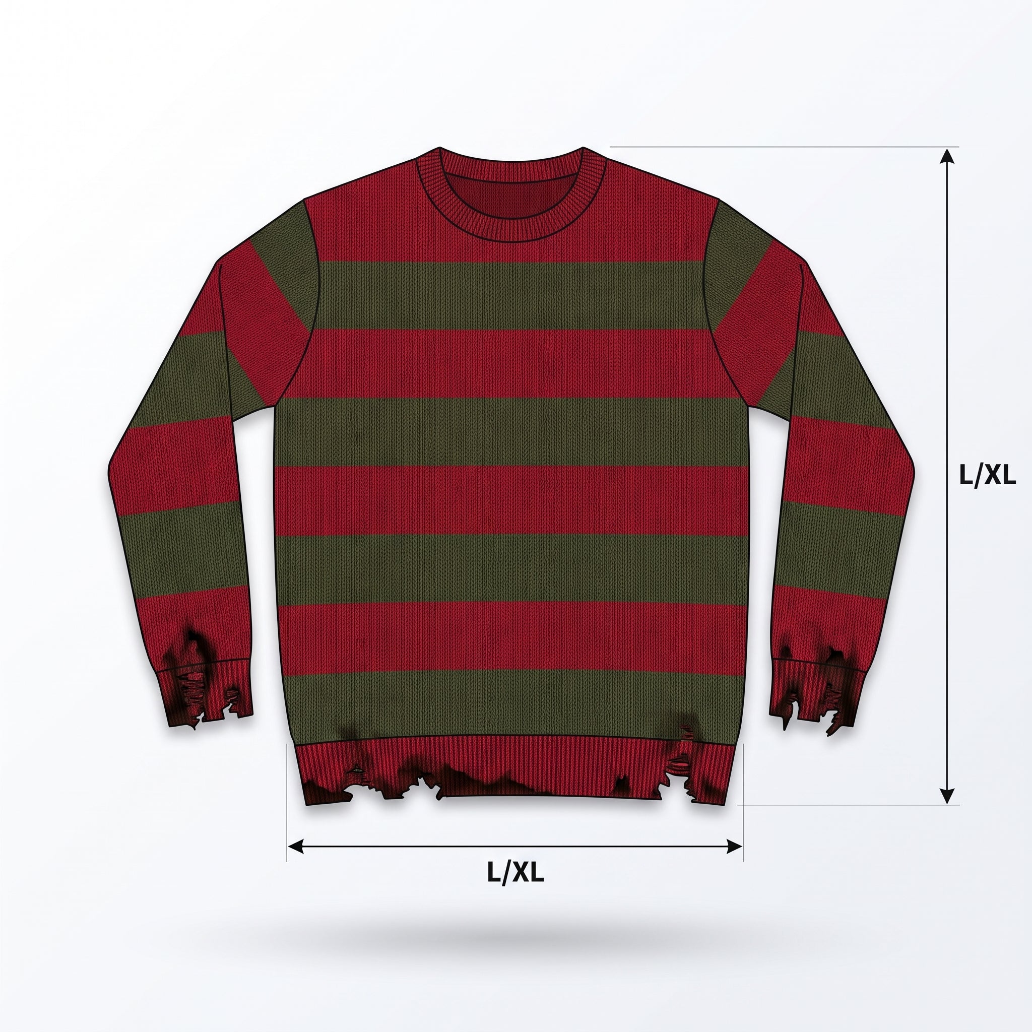 Freddy Krueger Halloween Sweater - Red/Green Striped Adult L/XL
