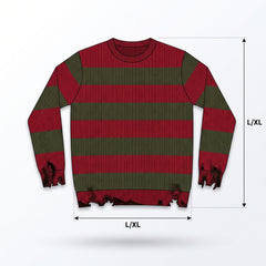 Freddy Krueger Halloween Sweater - Red/Green Striped Adult L/XL