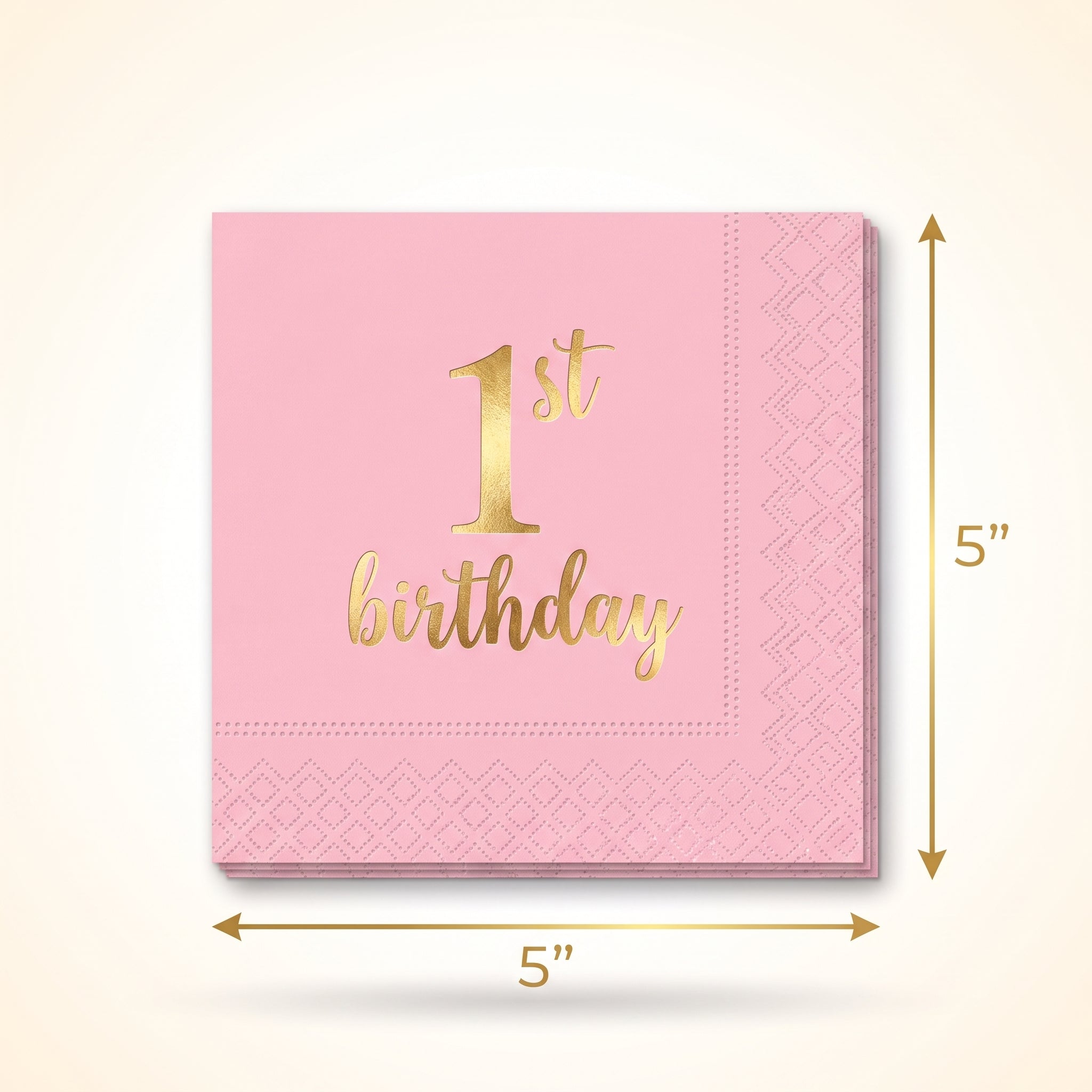 Metallic Pink and Gold 1st Birthday Beverage Napkins - 5 In. X 5 In.