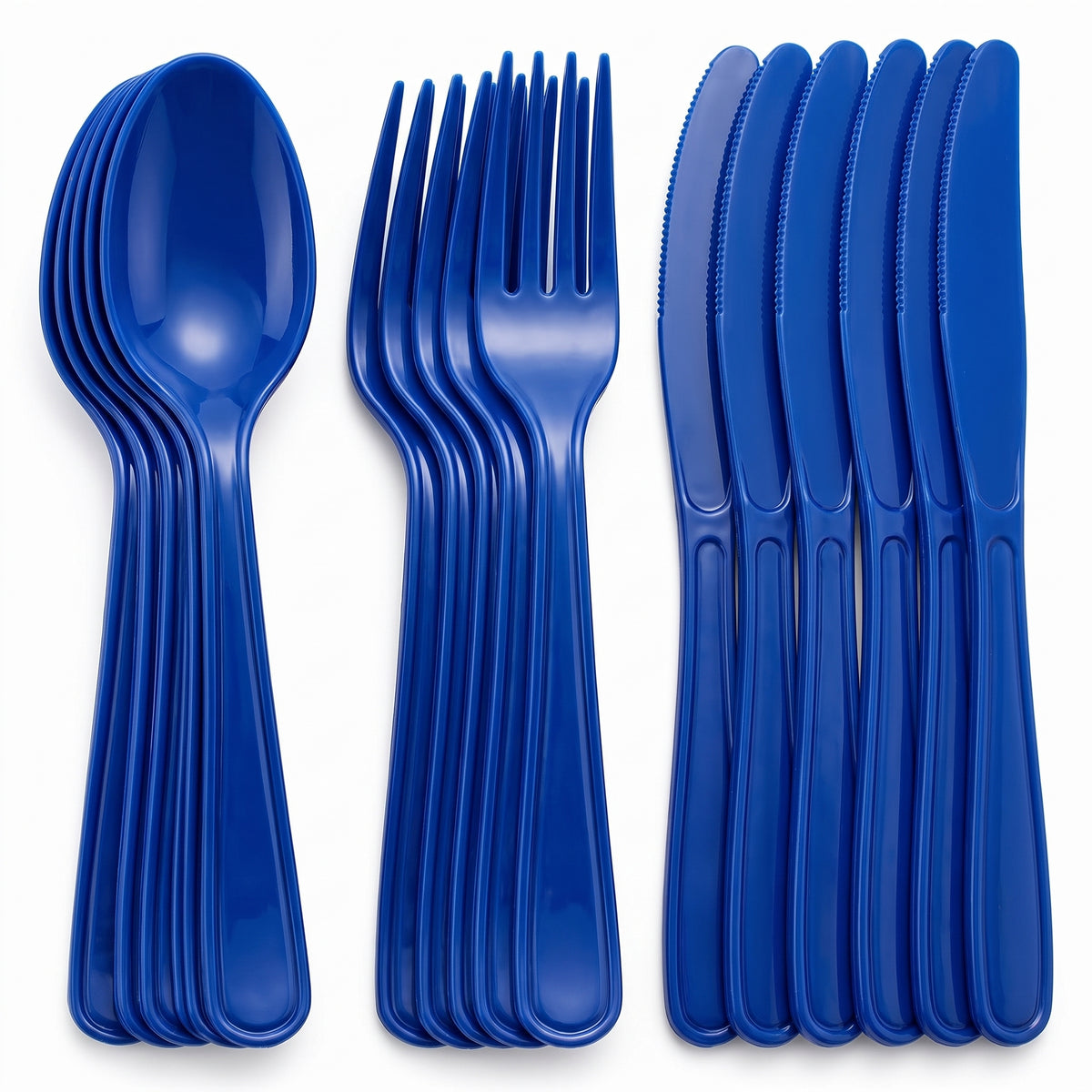 Royal Blue Assorted Plastic Cutlery Set - 24 Pieces - 7.5 in.