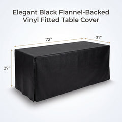 Elegant Black Flannel-Backed Vinyl Fitted Table Cover, 72-Inch - 72 in.