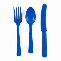 Bright Royal Blue Assorted Plastic Cutlery Set - 7.5 in. - 24 Pack