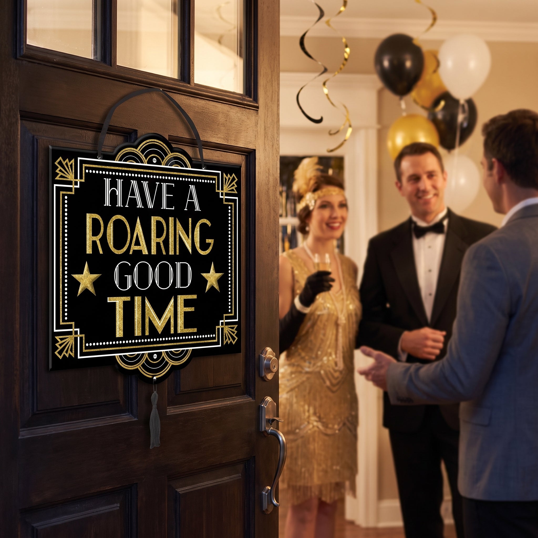 Glittering Hollywood "Have a Roaring Good Time" Hanging Sign