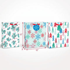 Festive Christmas Gift Bag Multipack - Trees, Holly & Snowflakes