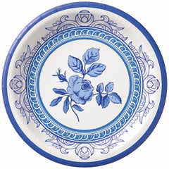 Blue Regency Floral Paper Plates - 6.75" Round