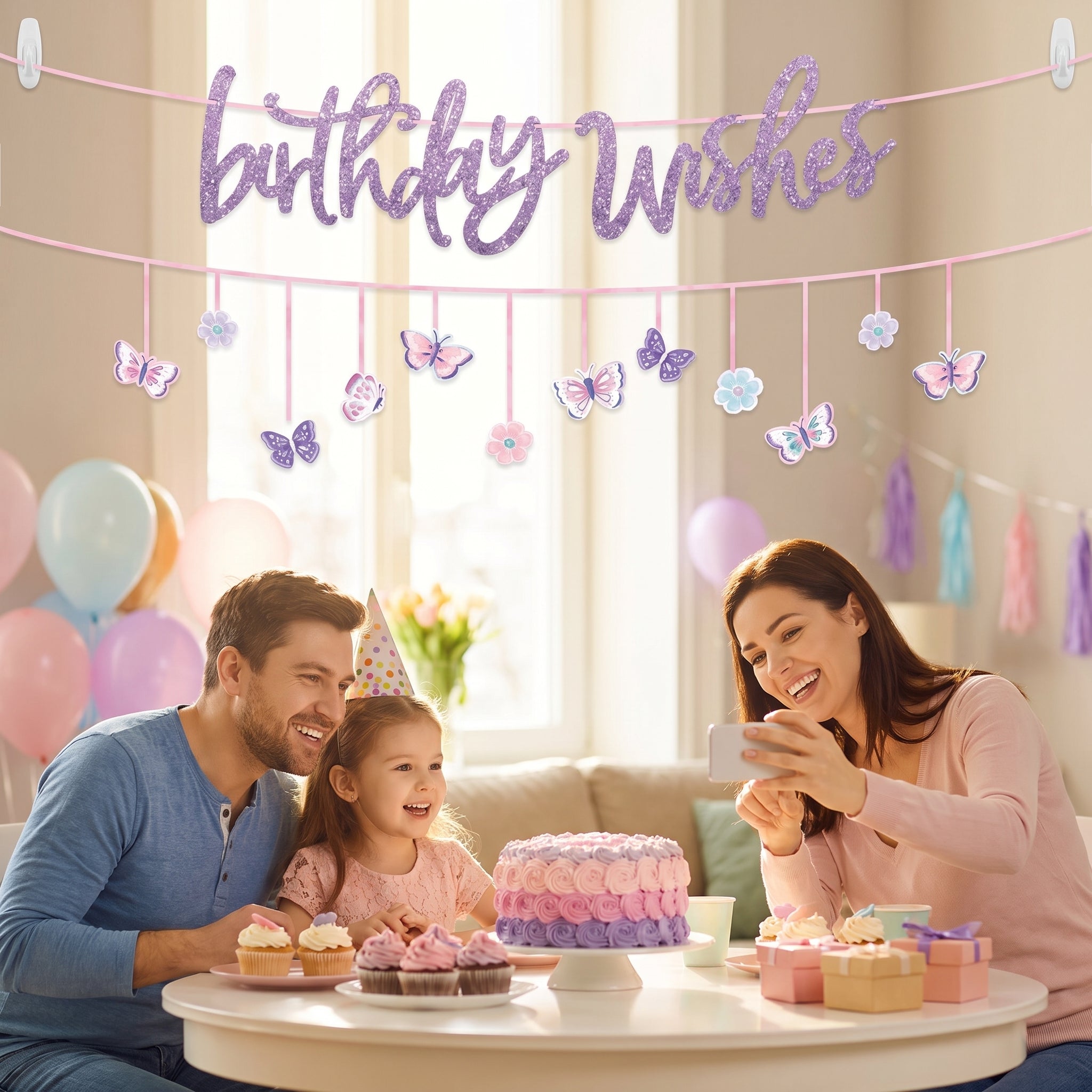 Butterfly Flutter "Birthday Wishes" Double Banner Decoration