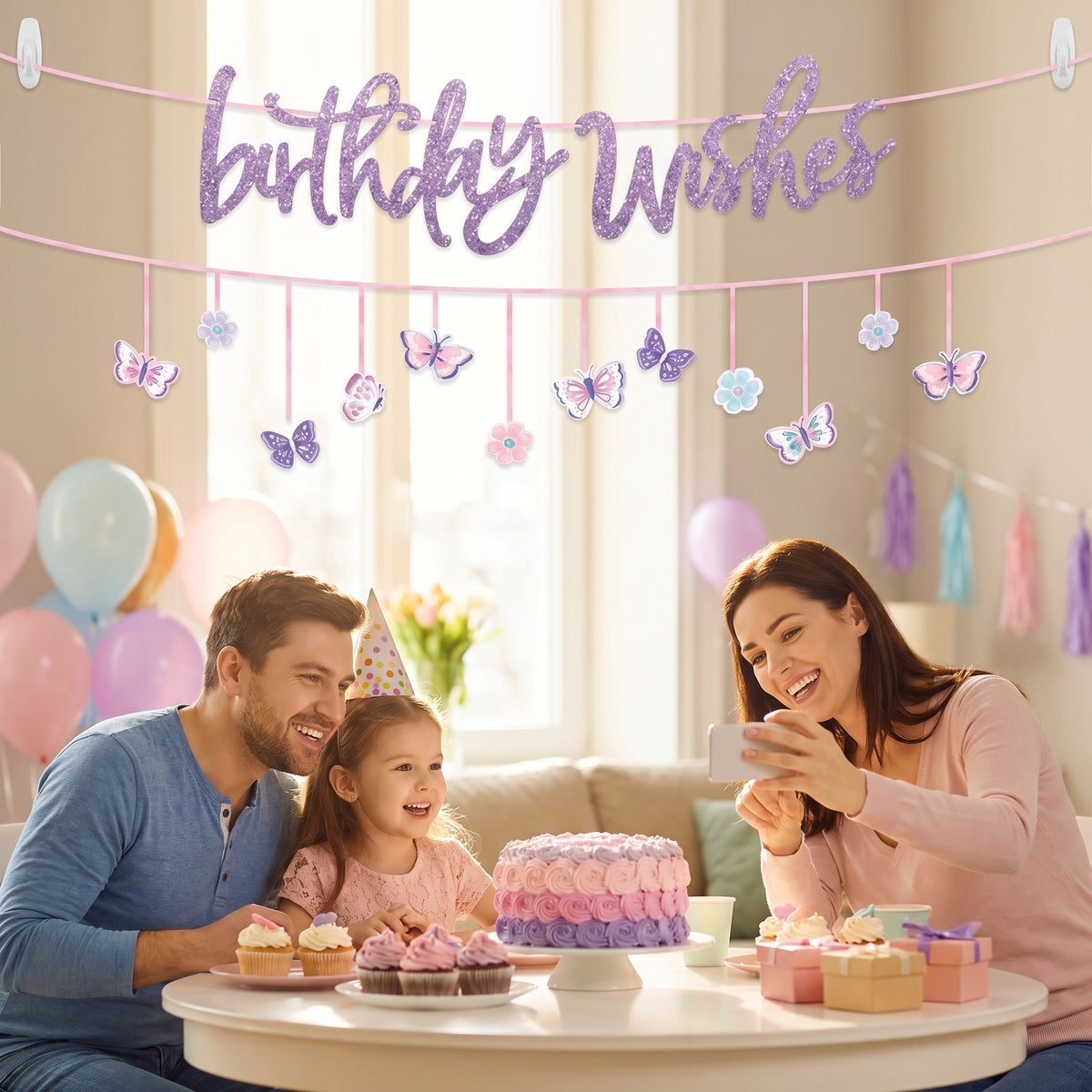 Butterfly Flutter "Birthday Wishes" Double Banner Decoration