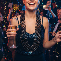 Black Metallic Bead Necklace, 30-Inch, 8-Pack