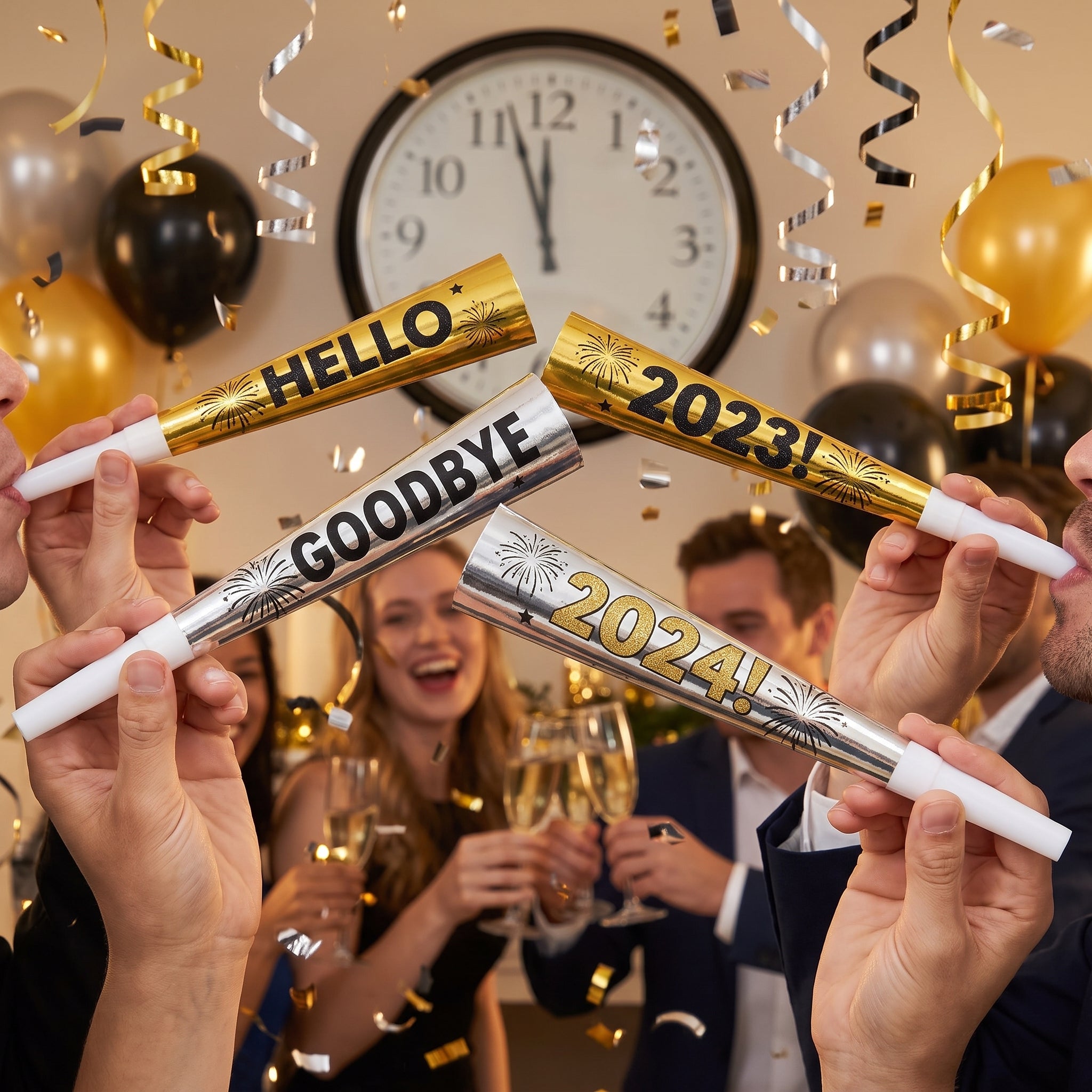 New Year's Eve Party Blowers - 8-Pack Celebratory Set