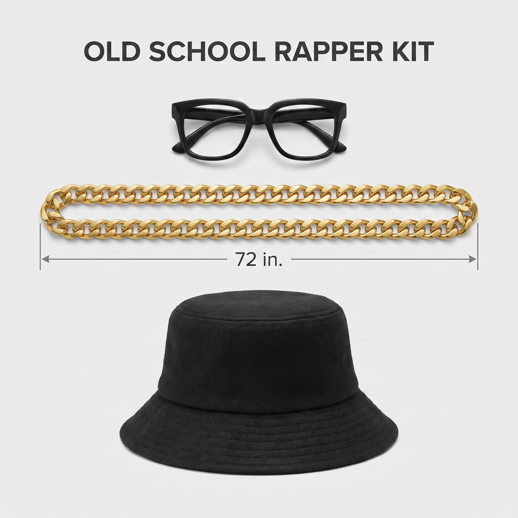 1980s Old School Rapper Costume Kit with Hat, Glasses & Chain