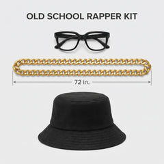 1980s Old School Rapper Costume Kit with Hat, Glasses & Chain