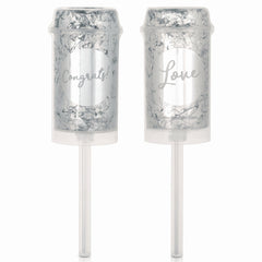 Silver "Congrats Love" Metallic Confetti Poppers - 2 Pack