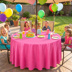 Bright Pink Flannel Backed Round Table Cover - 84 Inches